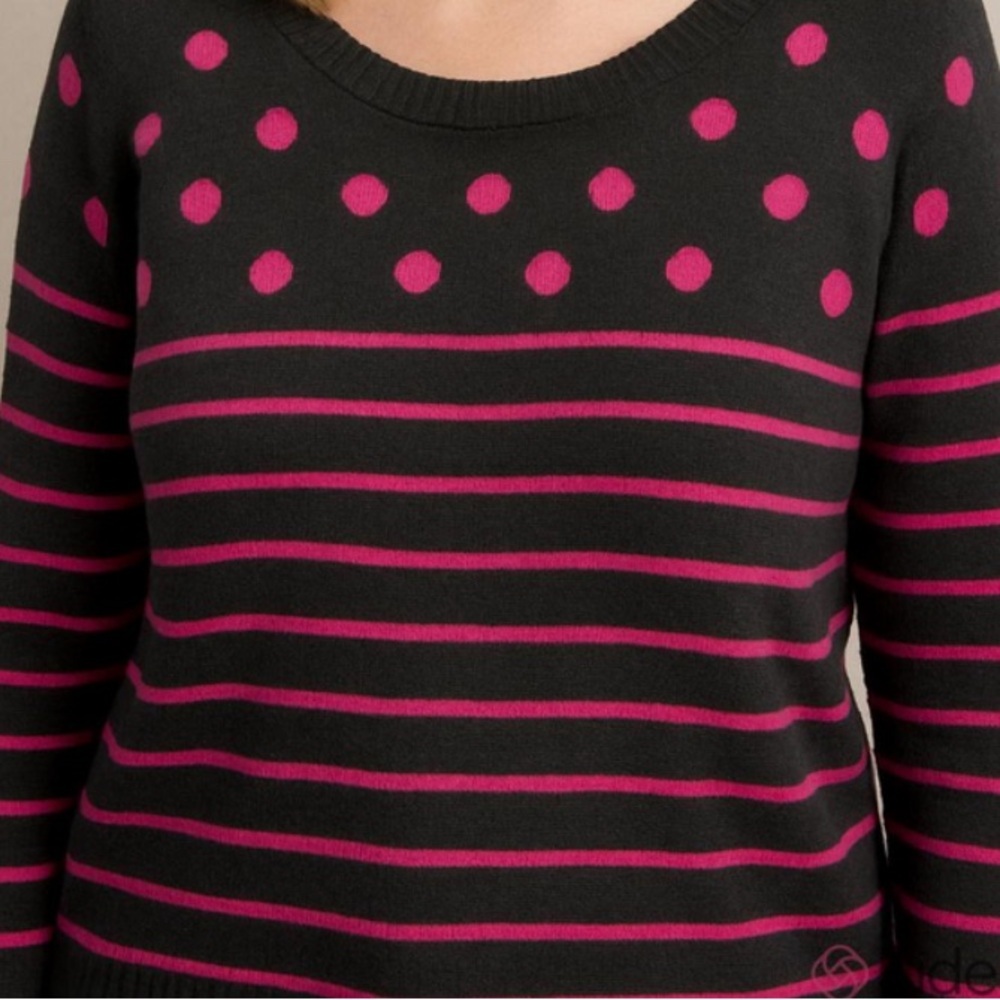 TORRID Womens Size 1 Pink Gray Sweater Plus Polka Dot Striped Knit Pullover Soft